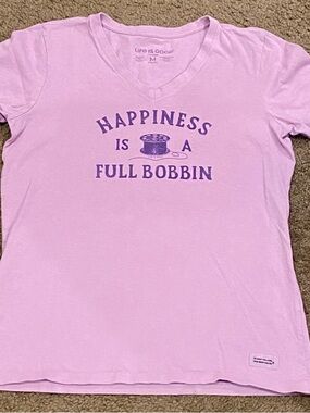 Life Is Good Lavender V-Neck Tee with Purple Logo